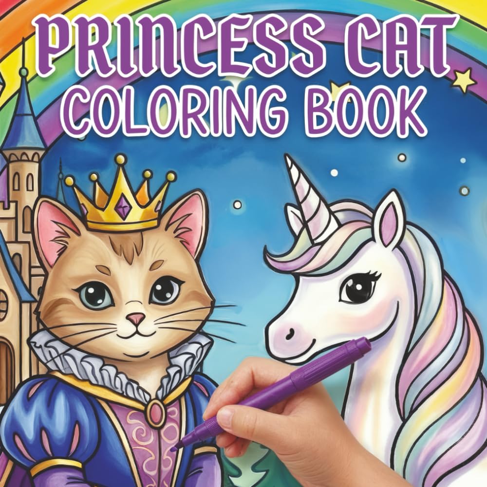 Princess Cat Coloring Book: Royal Feline Adventures for Ages 4-12; Cute Kittens in Crowns, Fancy Gowns, and Magical Castles (Great Gift for Kids)