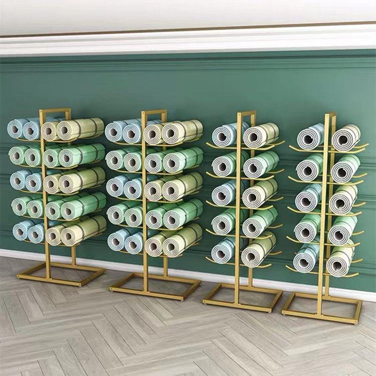 Scaffale portaoggetti per tappetino da yoga a 5 ripiani, di grande capacità, può contenere 5-20 tappetini in schiuma metallica per casa, palestra/sala yoga, design resistente da pavimento