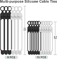 Vista 6 de Nearockle Sujetacables de Silicona Organizador de Cables Gestión de Cables, 16 Piezas 4.2" y 7.1" Organizador de Cables Reutilizable Accesorios