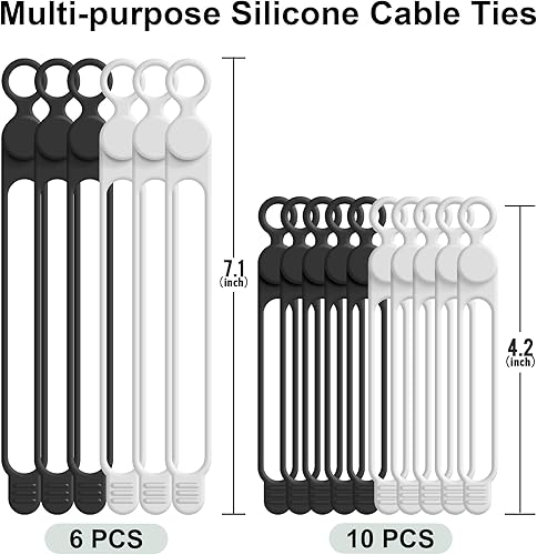Miniatura 6 de Nearockle Sujetacables de Silicona Organizador de Cables Gestión de Cables, 16 Piezas 4.2" y 7.1" Organizador de Cables Reutilizable Accesorios