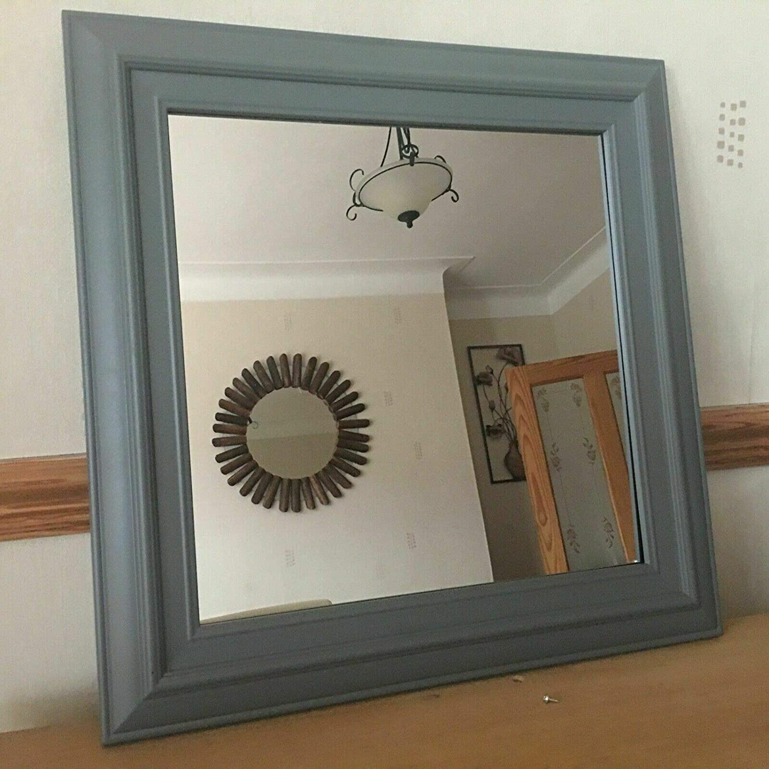 Biznest Grey Wall Mirror Square Frame Dorset Country Style Wall Mirror 55X55cm