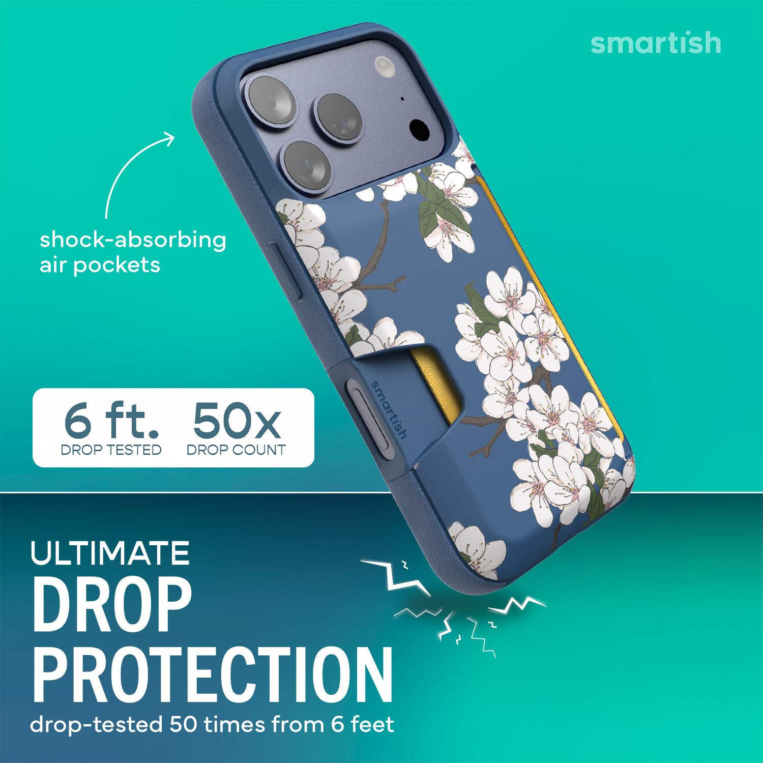 Smartish Etui portfelowe na iPhone'a 17 Pro - Wallet Slayer Vol. 1 [smukłe + ochronne] Etui na karty kredytowe - Testowane upadek z klapką ukryte etui na karty do Apple iPhone 17 Pro - bardzo kwiat