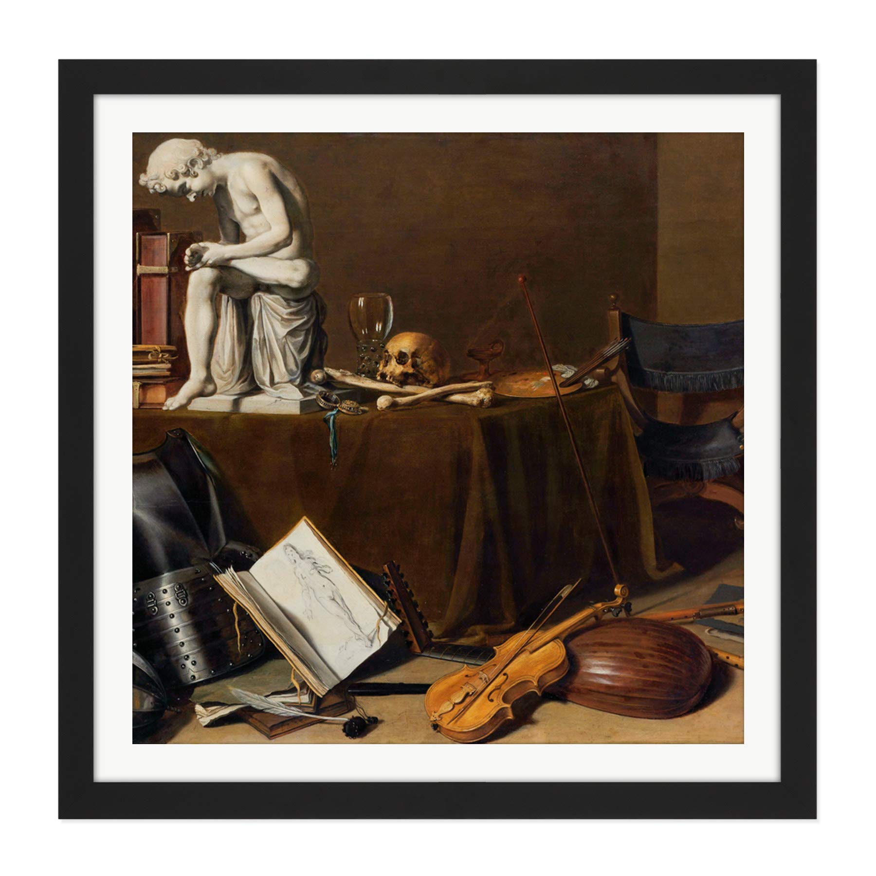 Artery8 Pieter Claesz Vanitas Still Life With The Spinario Square Wooden Framed Wall Art Print Picture 16X16 Inch