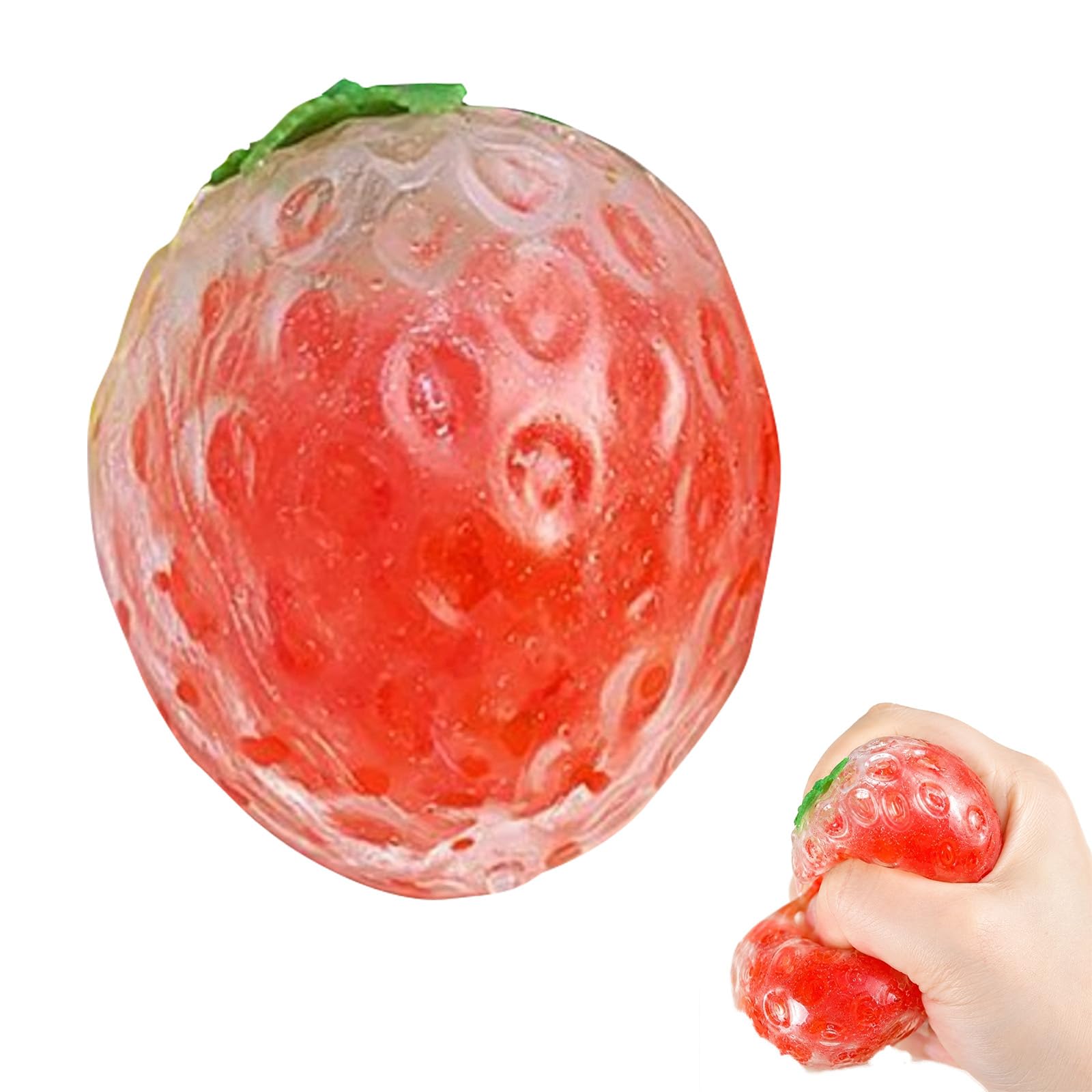Squishy Strawberry Grape Stress Balls, Clear Bead-Filled Squeeze Toys — image 1