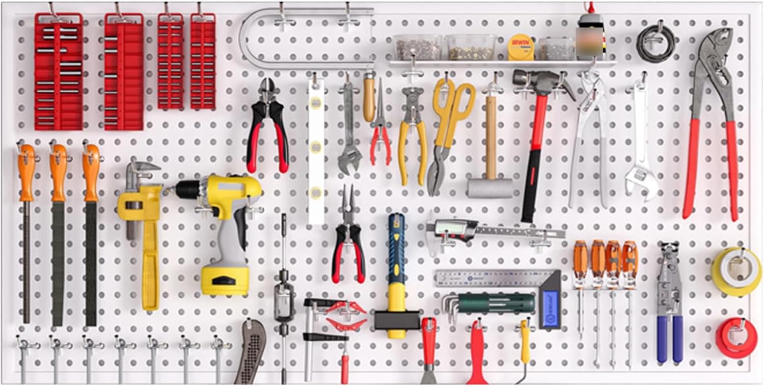 Wall Mounted Storage Pegboard,Pegboard Panels, Peg Board Tool Storage Holders, Metal Pegboard Wall Panels, Home Office Craft Room Kitchen Garage Workshop Repair Shop Wall Organizer, Display