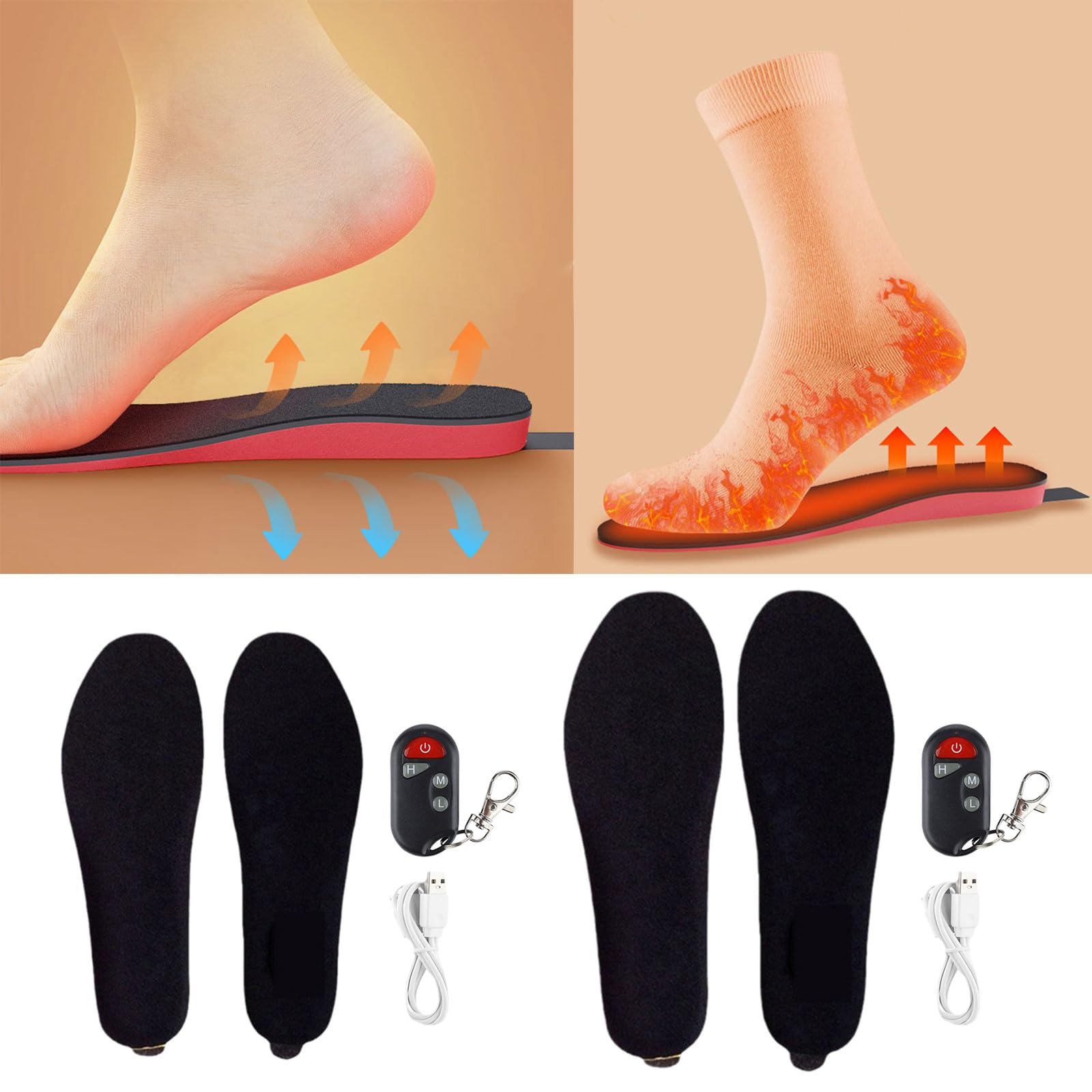 Semelles Chauffantes pour Les Pieds avec Chargeur USB 5V1A Chaussures Chauffantes pour Randonnée Le Ski Le Bureau
