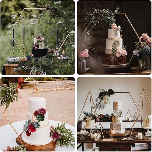 Miniatura 3 de Paquete de 4 aros florales hexagonales con soporte de 14 pulgadas, anillos de metal para decoración de mesa de bricolaje, decoración de mesa,