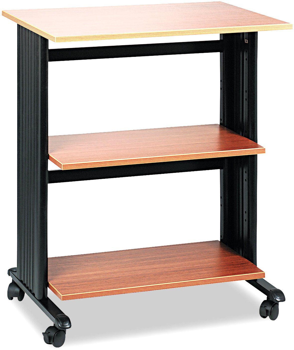 SafcoProducts Muv Adjustable Printer Stand, Medium Oak, Swivel Wheels, Two Adjustable Shelves,Medium Oak/Black,1881MO