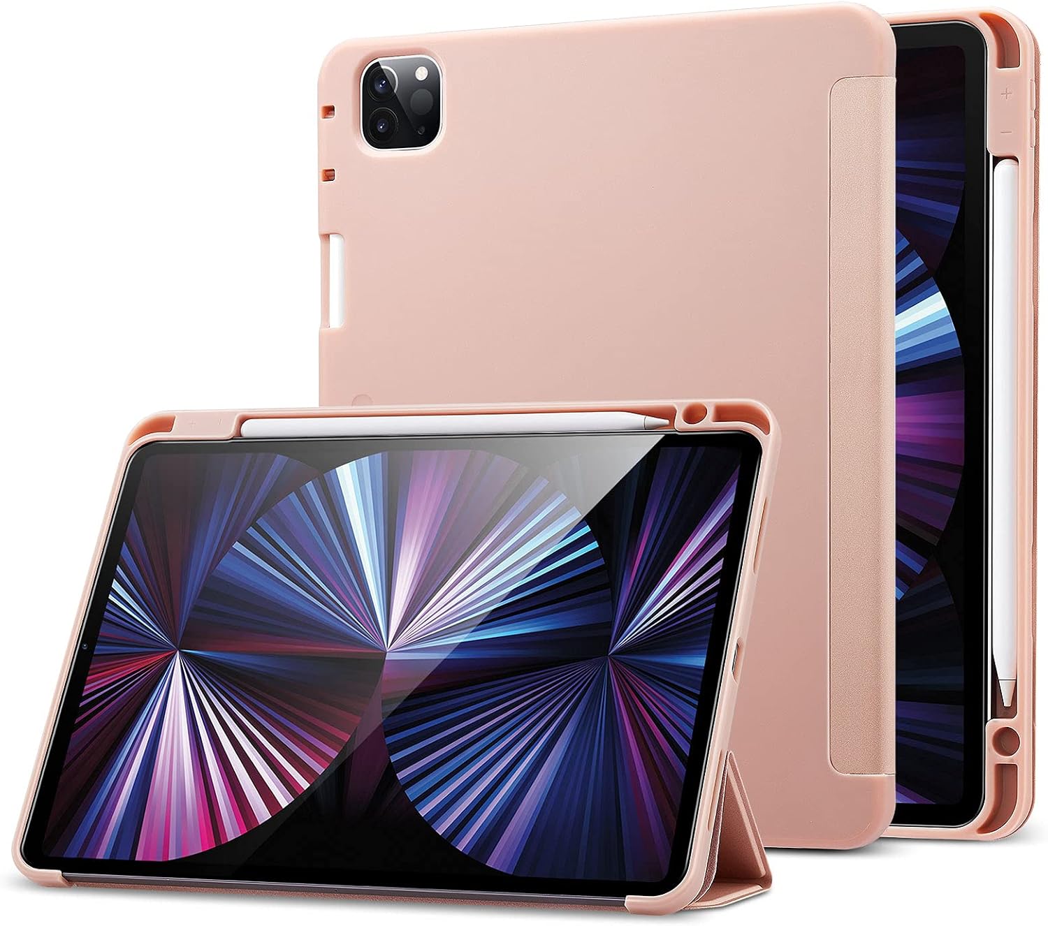 ESR Case Compatible with iPad Pro 11 Inch 2021 (3rd Gen), Full Body Protection with Pencil 2 Holder, Flexible Slim Back Cover, Auto Sleep and Wake, Viewing and Writing Stand, Rebound Series, Rose Gold