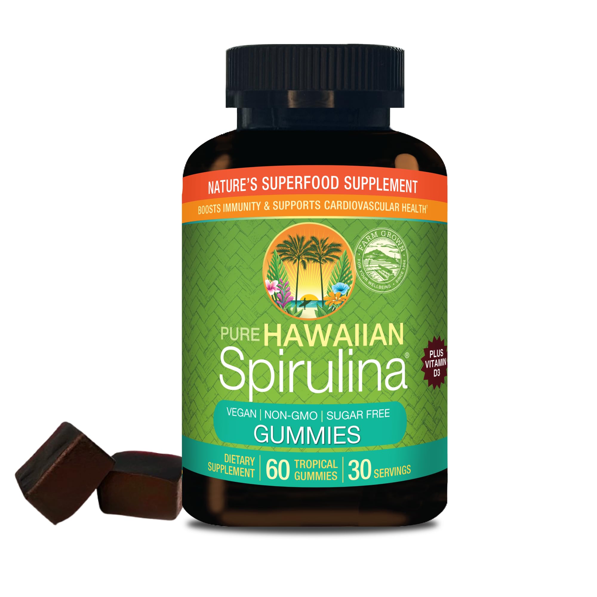 Nutrex Hawaii Spirulina | Grown Outside in Kona Hawaii | Natural Superfood Supplement (60 Count, Gummy)