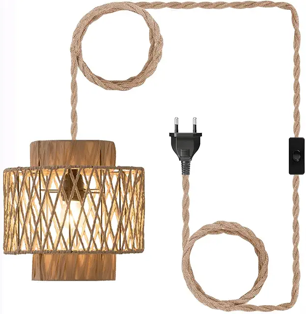 EcoGehen Vintage Boho Rattan Hängelampe mit 450cm Kabel für Schlafzimmer Küche