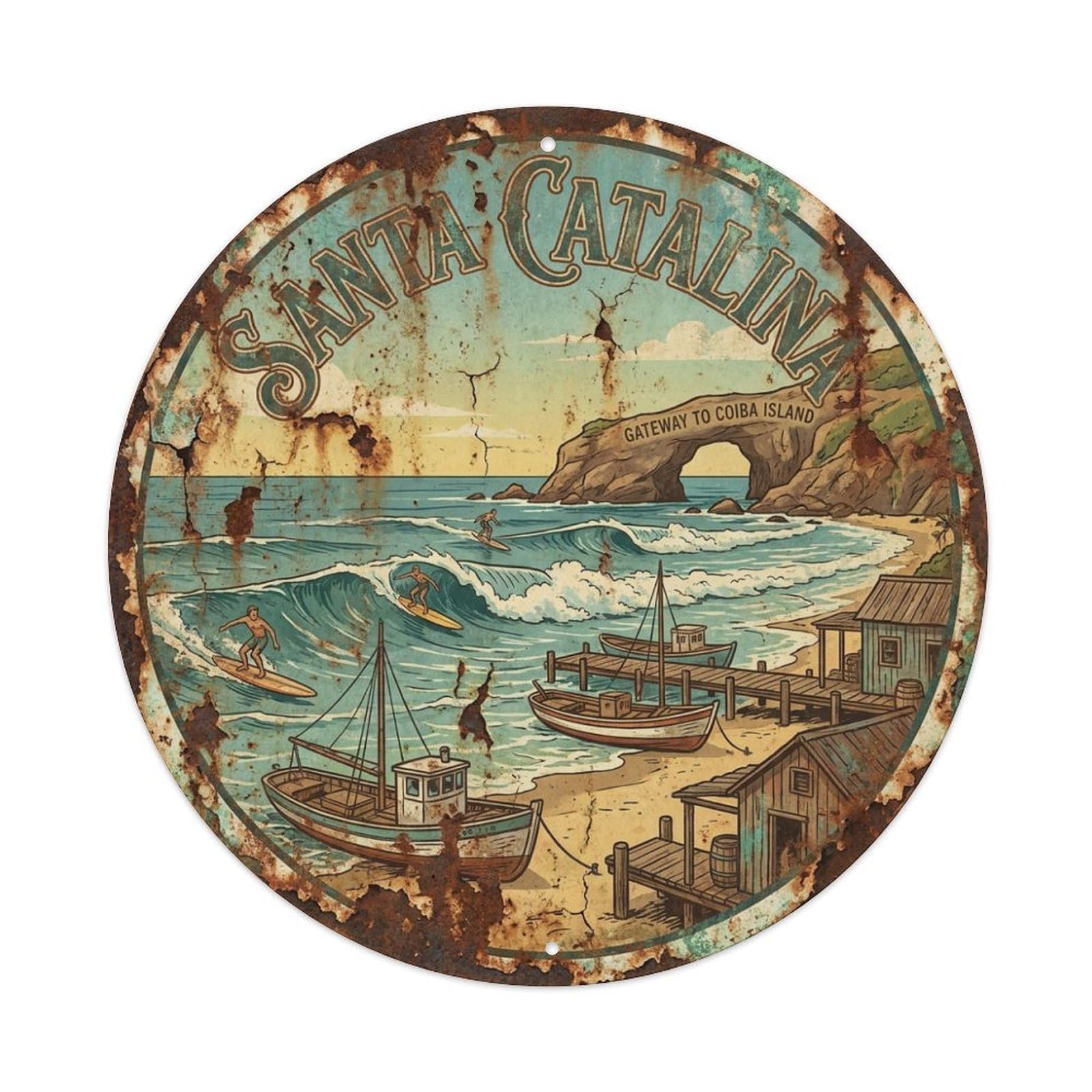 Panama Travel Vintage Santa Catalina Metal Tin Sign