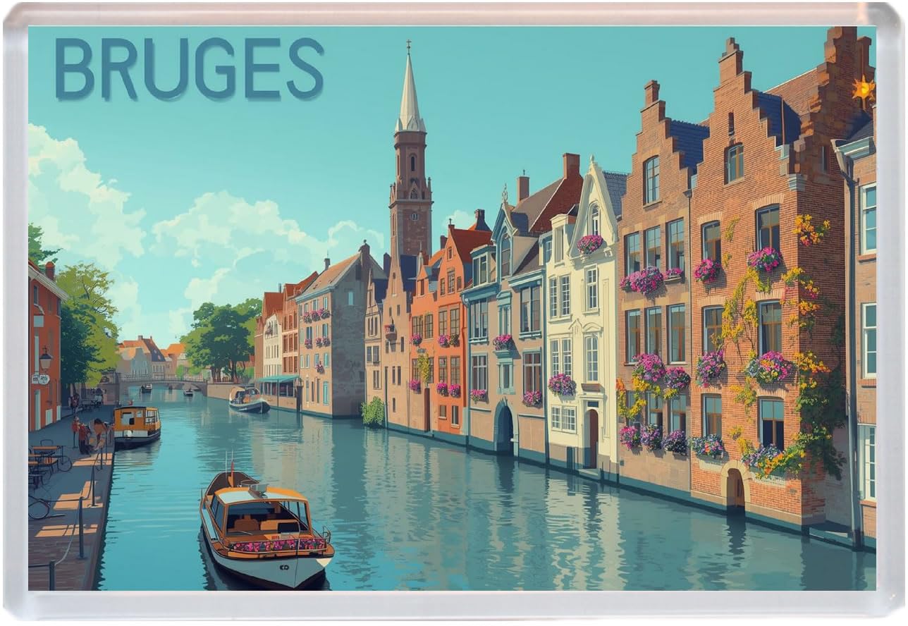 Baked Bean Store Multicolor Bruges - Belgium - Jumbo Artistic Fridge Magnet 96 X 67Mm Bbsfhm3075