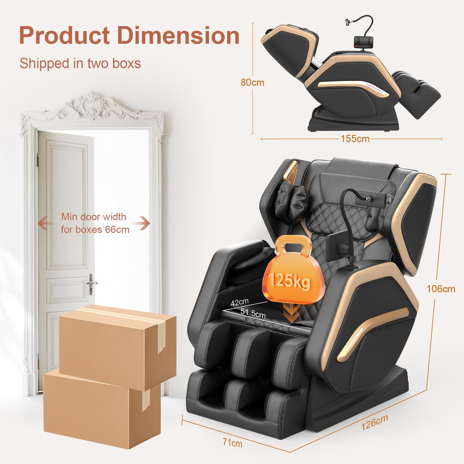 Massagesessel,Ganzkörper-Massagestuhl, 14 Massagerollen, Rücken- und Beinheizung, Fußmassage, 8 Airbags, Bluetooth-Lautsprecher, Touch-Fernbedienung für Familie und Freunde
