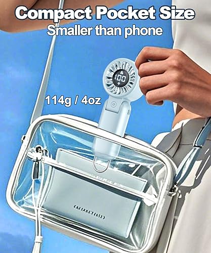 Miniatura 6 de Ventilador turbo portátil de mano con pantalla LED, refrigeración turboalimentada de 32 pies, larga duración, 5 velocidades de 4 onzas, ligero,