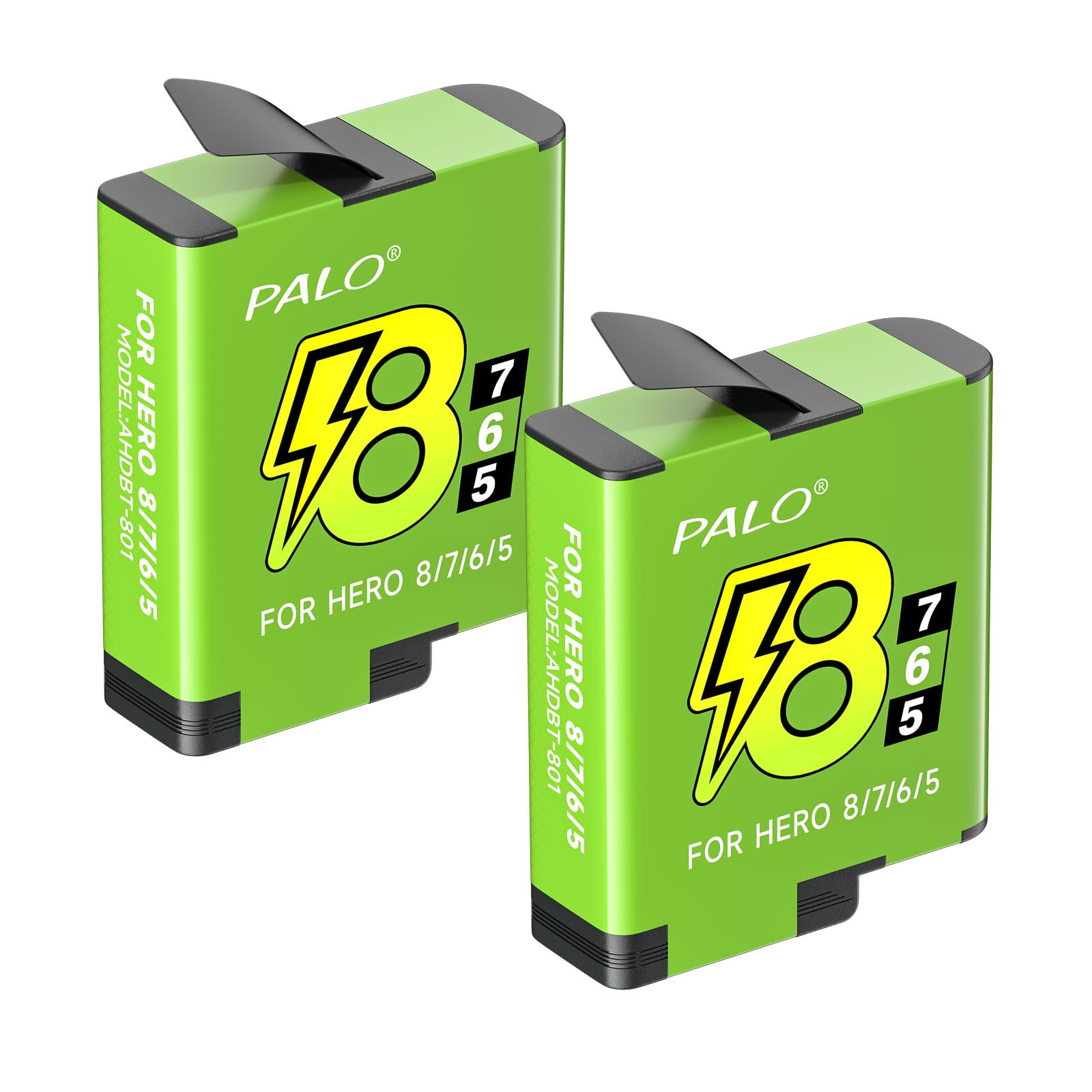 Lot de 2 Batteries 1800 pour Hero 8/7/6/5 Black – 3,85 V/Li-ION Batterie de Rechange Compatible avec Hero 8 7 6 5 Black, AHDBT801, AHDBT-701, AHDBT-501, AABAT-001