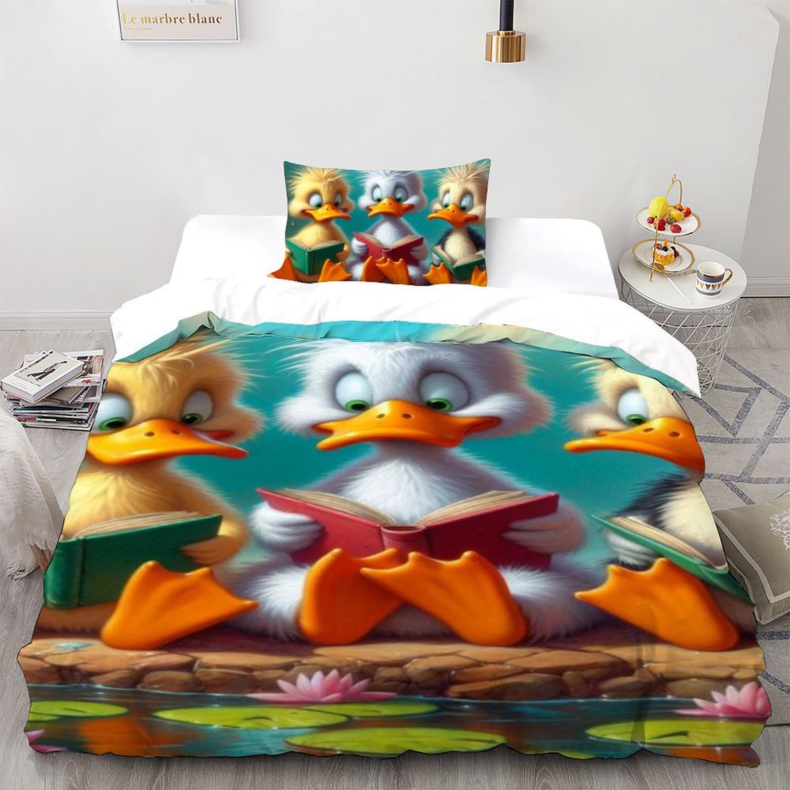 Housse de couette single canard en microfibre 135x200 cm avec fermeture éclair pour lit garçon