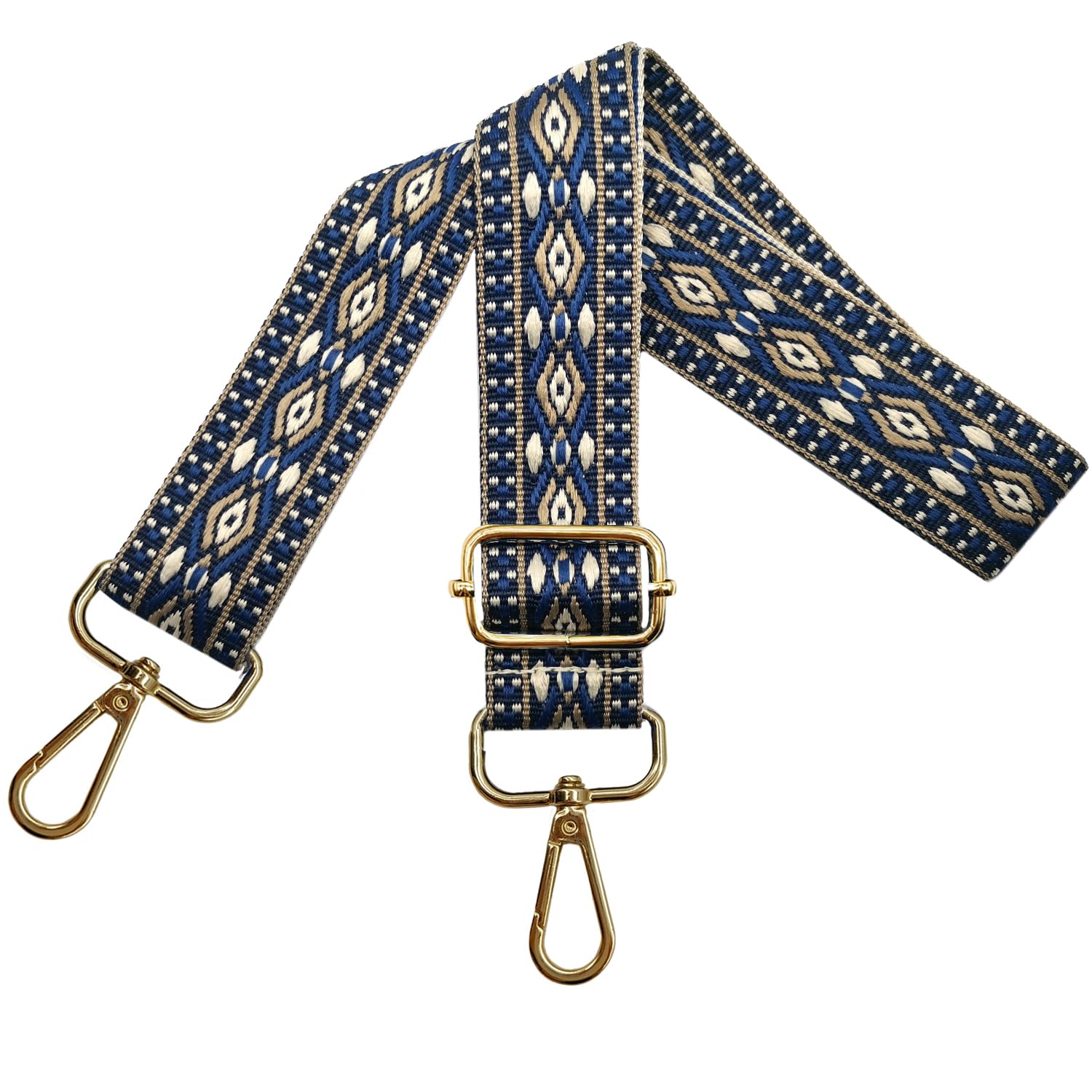 Adjustable Women's Shoulder Strap, Colourful Shoulder Bag Straps, Shoulder Straps for Large Bag 3.8 cm with Gold Carabiners for Crossbody Bag Accessories, Blue, N31