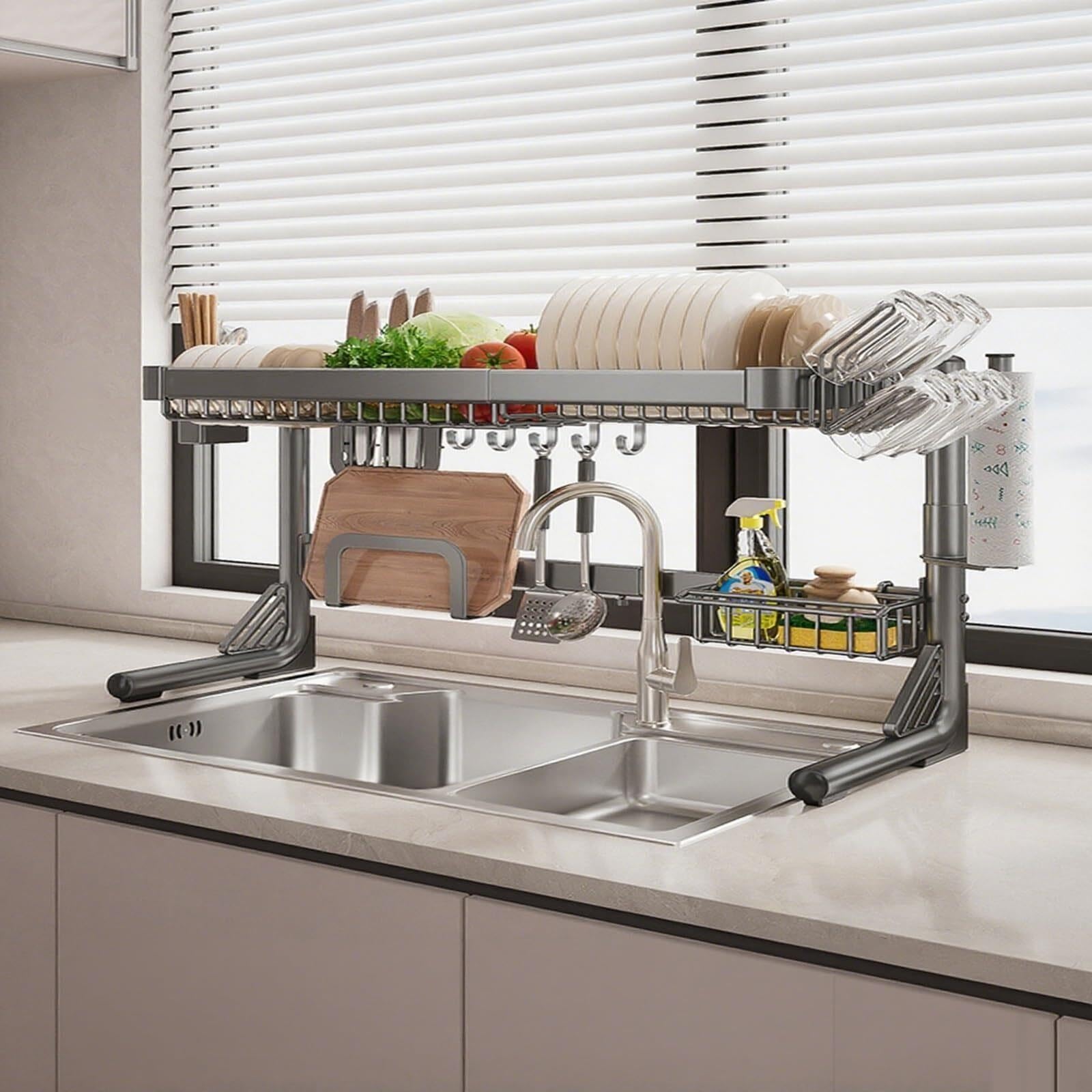 Escurridor de platos sobre fregadero, ajustable 2 niveles
