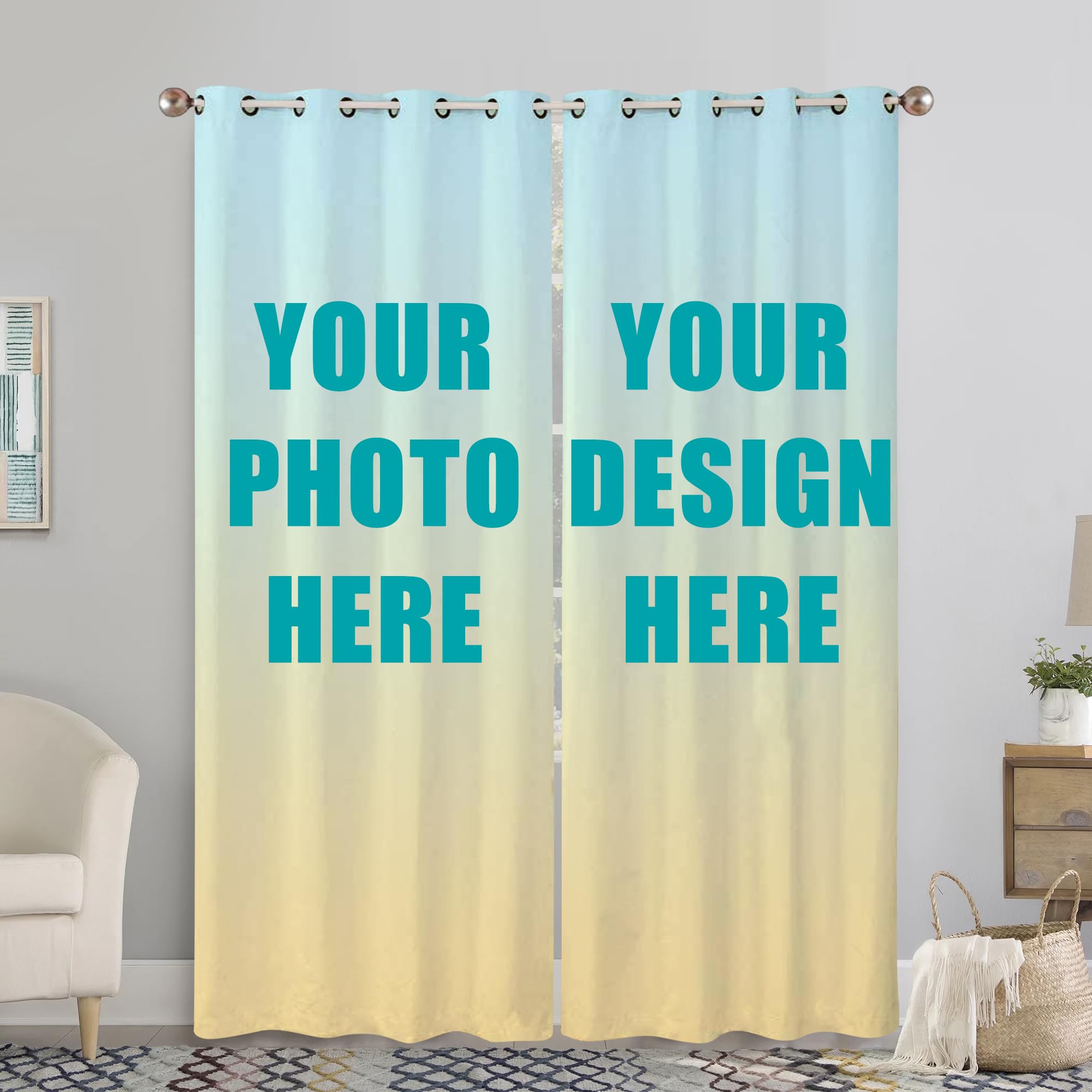 Custom Blackout Curtains with Photo Text Image,Personalized Window Curtain 2 Panels for Living Room, Bedroom,Office Decor,Customized Curtain Gift for Home & Office (72" W x 72" L)