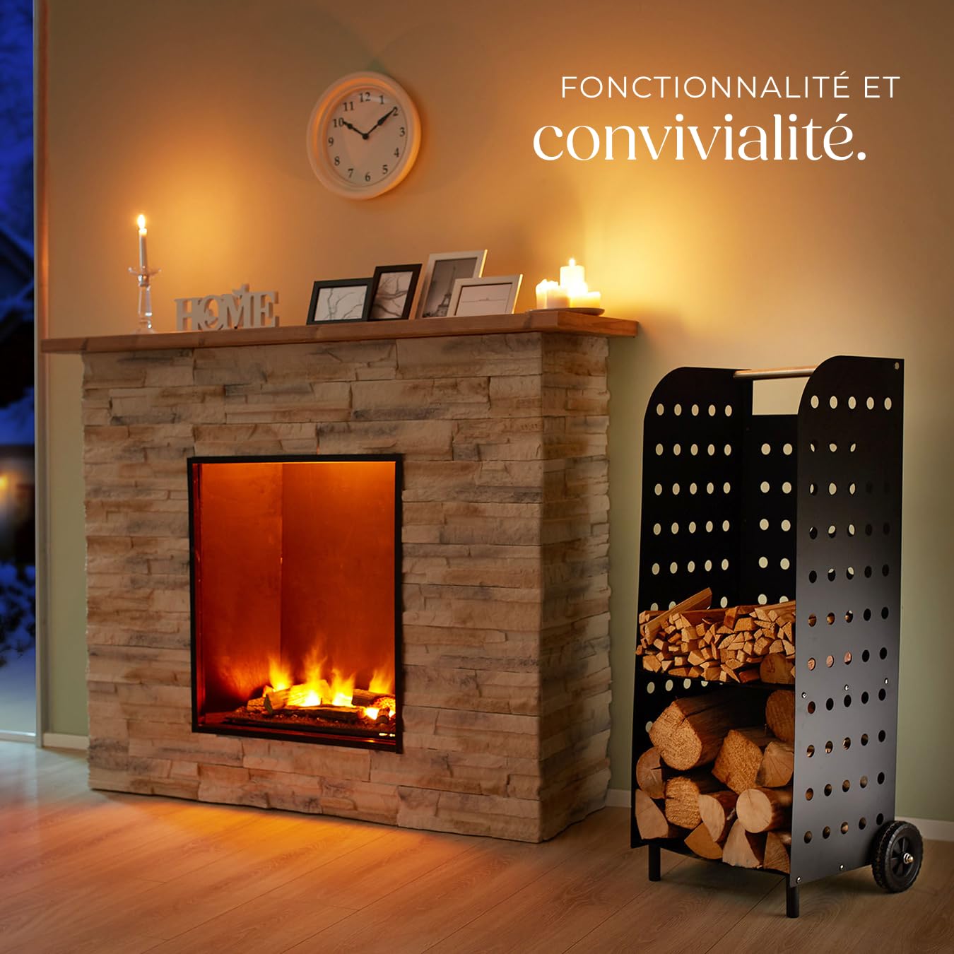 TecTake® Chariot à Bois à Roulettes - Range-Bûches Intérieur - Étagère pour Bois de Chauffage 53,5x41x112 cm - Accessoires pour Cheminée
