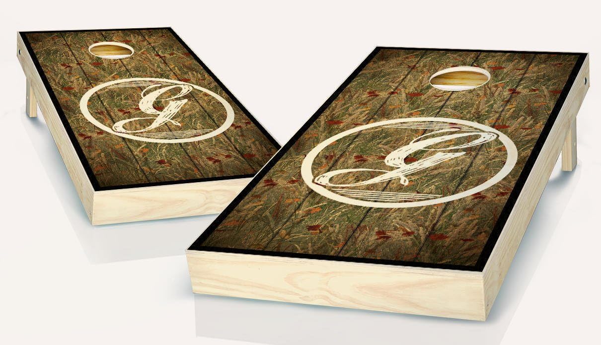 Monogrammed Camo Stained Custom Cornhole Boards Regulation