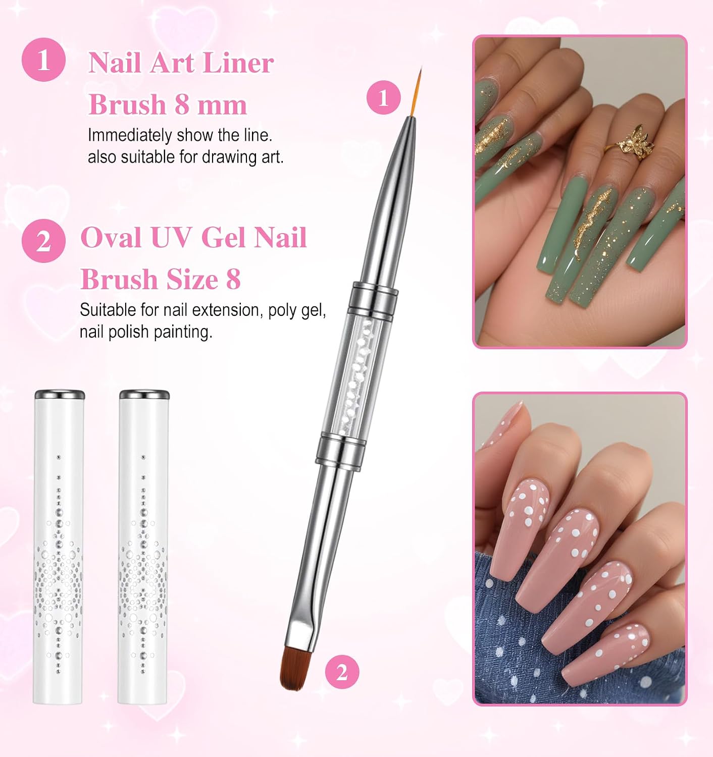 2Pcs Hard Gel Brush, White Double Ended Hard Gel for Nails Brush, Professional Nail Art Tools, French Tip Design