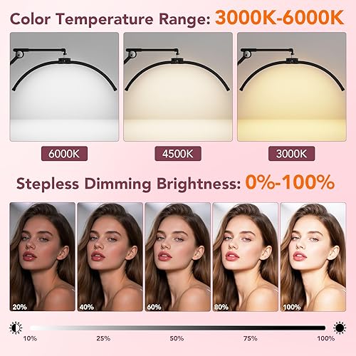 Miniatura 4 de iVict Lámpara de pie de media luna para tecnología de pestañas, tatuaje, uñas, ángulo de altura ajustable, con soporte para teléfono, rotación 360