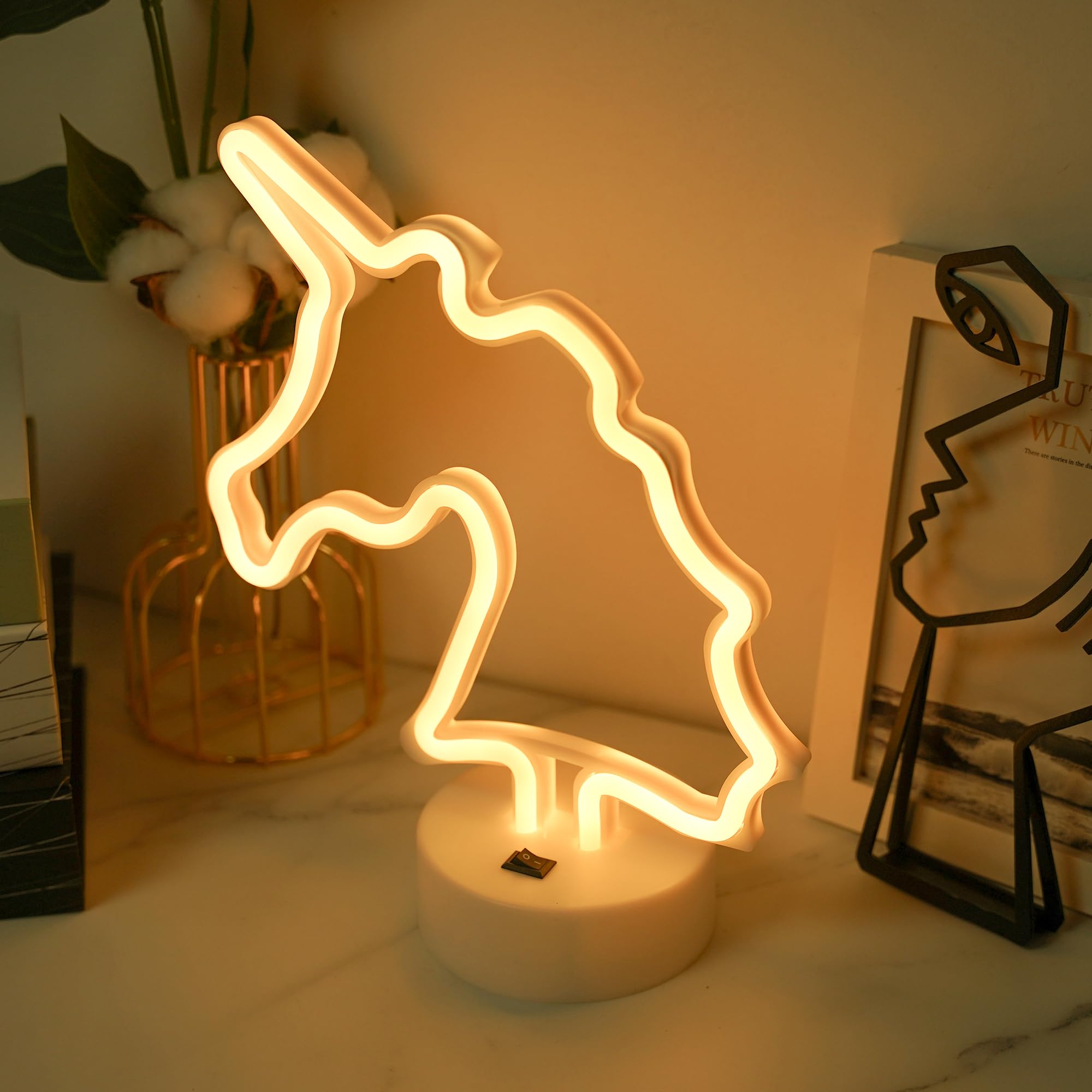 Luce neon unicorno, luce notturna per camera da letto, luce LED bianca calda, batteria/USB, miglior regalo per famiglia, compleanno, vacanze, matrimonio