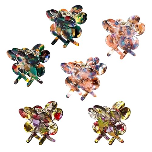Cobahom Paquete de 6 pinzas para el cabello con flores, pinzas para el cabello para mujer, horquilla vintage de 1.26 pulgadas, pinzas de celulosa de