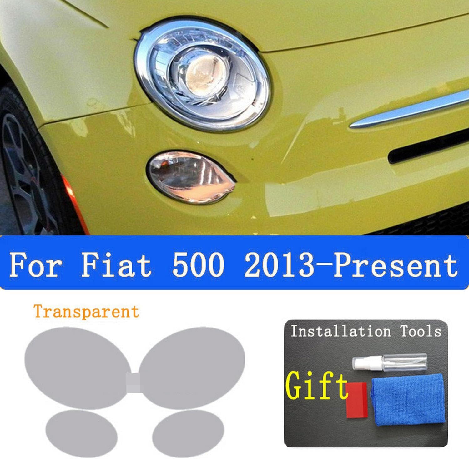 JCAKES Car Headlights Protection Tint Film Smoke Black TPU Protective Transparent Stickers ，for Fiat 500 Abarth 2013-2023 Accessories