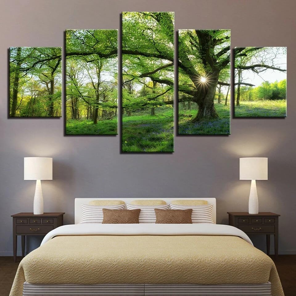 Cadre décoration murale avec impression sur toile nature arbres et forêt verte pour maison