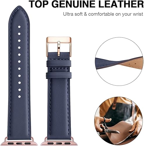 Miniatura 2 de OMIU correas compatibles con Apple Watch de 1.49, 1.57, 1.65 y 1.73pulgadas correa de repuesto de cuero auténtico compatible con Apple Watch Series