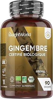 Gingembre Gélules Bio 650 mg - 90 Gélules de Gingembre en Poudre - Vegan (3 Mois) - Certifié Agriculture Biologique - Source de Fer, Potassium, Vitamine C, Magnésium - Racine Zingiber Officinale
