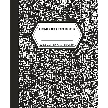 Marbled Composition Notebook Black and White Wide Ruled Notebook 110 Pages 7.5 x 9.25 Journal for Children Kids Girls Teens And Women School Essentials Description