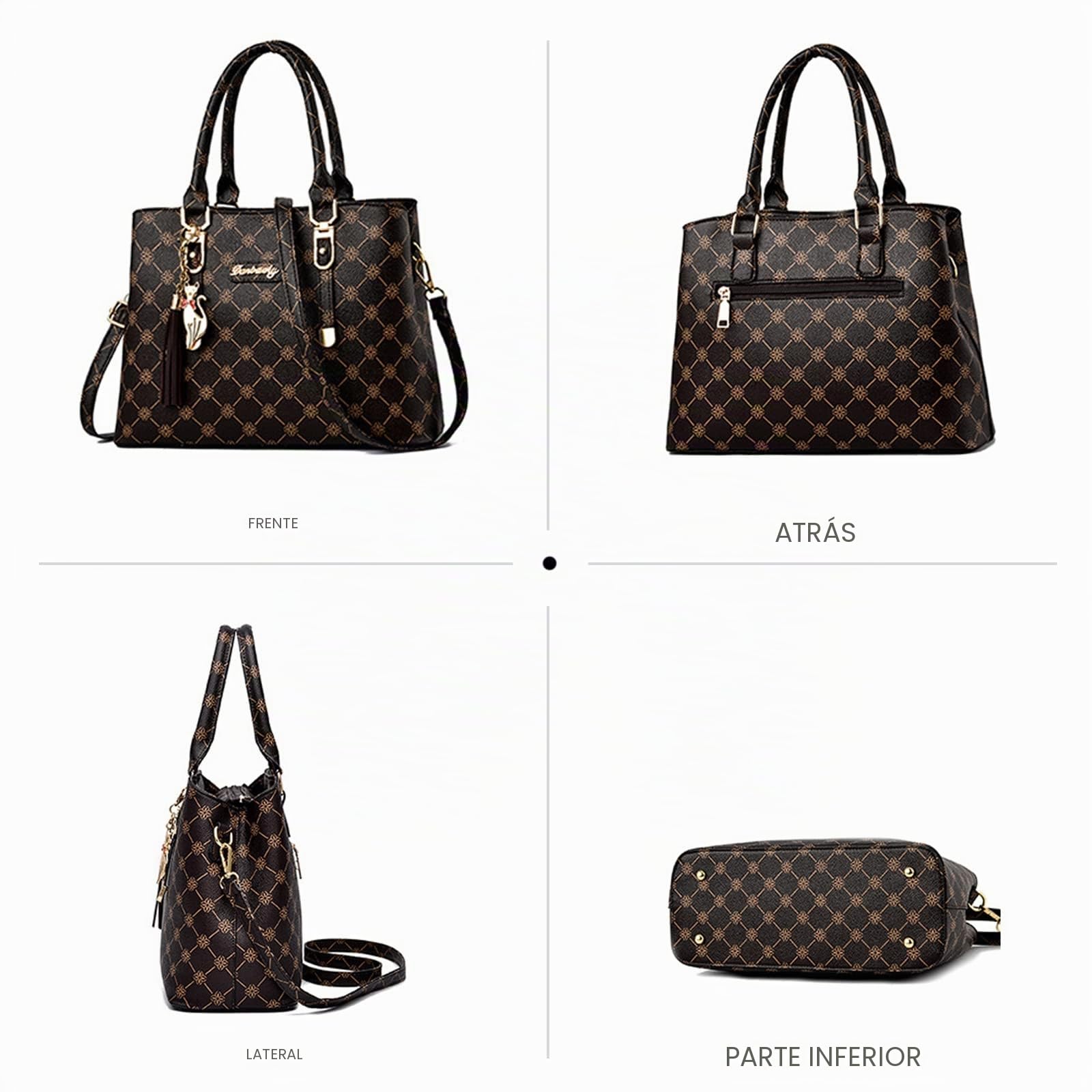 NICOLE & DORIS Bolsos de Mano Mujer Bolso Estampado Bolso Señora Bandolera Elegancia Mediano Bolso Tote Cuero PU Bolsos de Hombro con Colgante Marrón