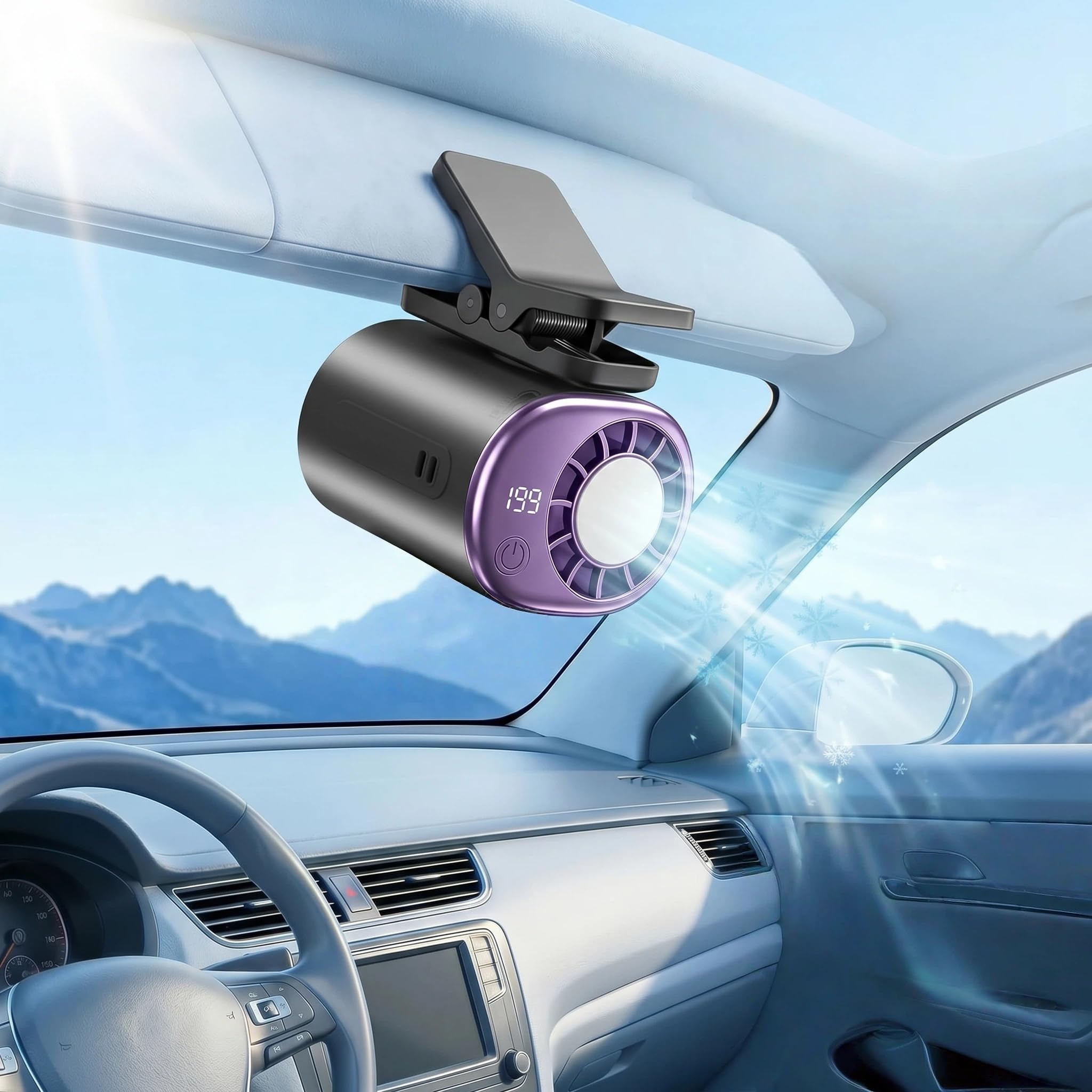 Photo 1 of 2026 Clip-on Car Air Conditioner Fan,Neck-style ice compress fan,with LED Display,360° Rotatable, 200 Speed Settings, Rechargeable Handheld Device,Suitable for Vehicles,waist,Office,Outdoor Use