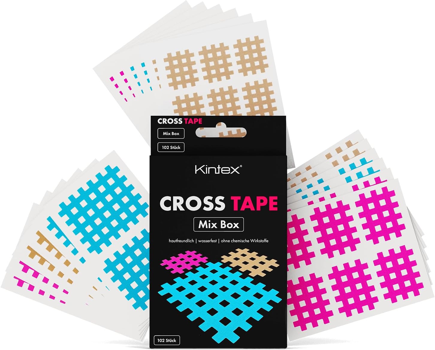 Cross-Tape Mix-Box 102 Plasters Mixed (Beige, Blue, Pink) Acupuncture Trigger Grid Plaster Grid Tape Set of 3 Sizes - Type A, B, C