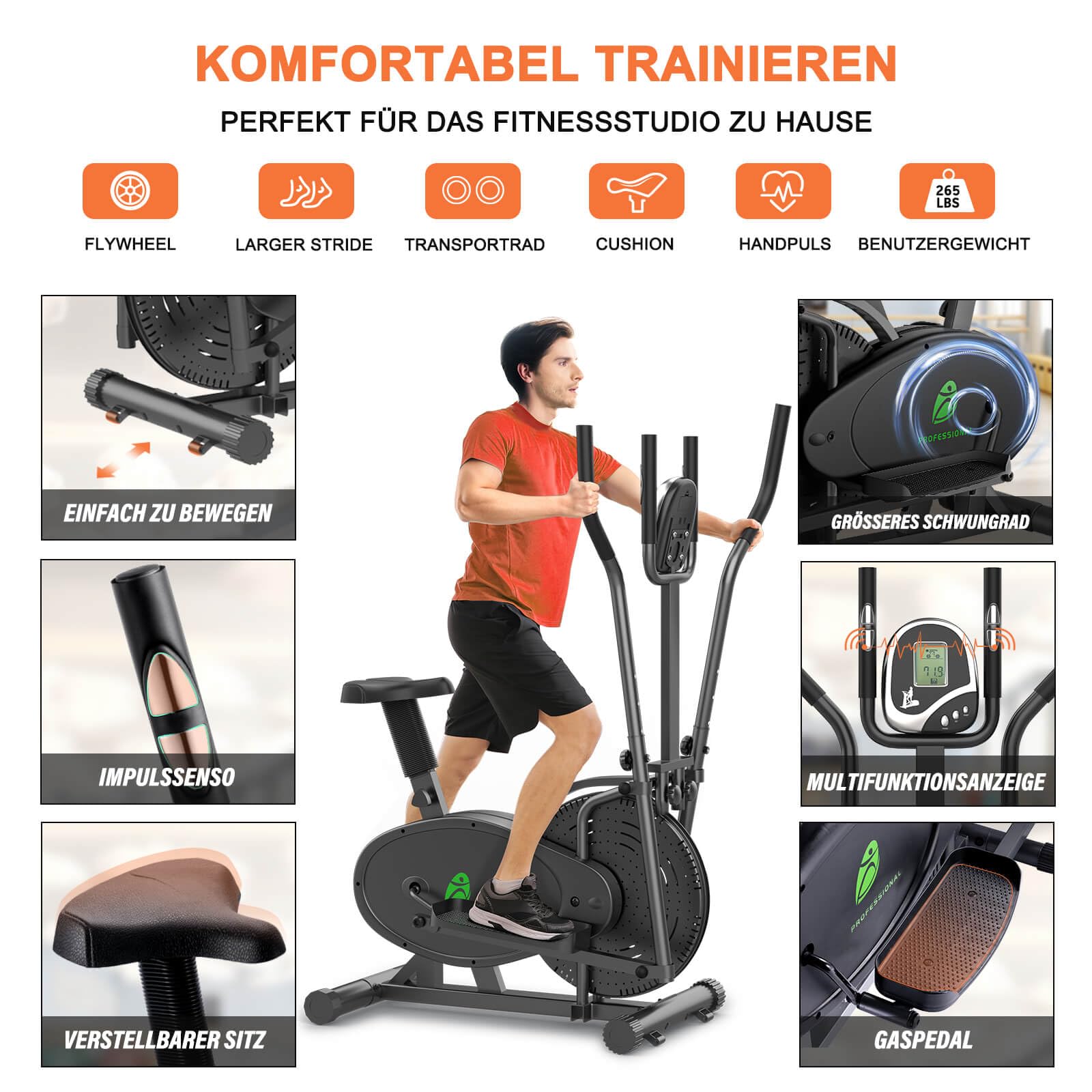 Neezee Crosstrainer für zu Hause, Kompakter 2-in-1-Ellipsentrainer Eliptica Stepper mit LCD-Monitor, Ergonomischem Sitz, Verbesserter Einstellbarer Widerstand, Maximales Gewicht 120 KG