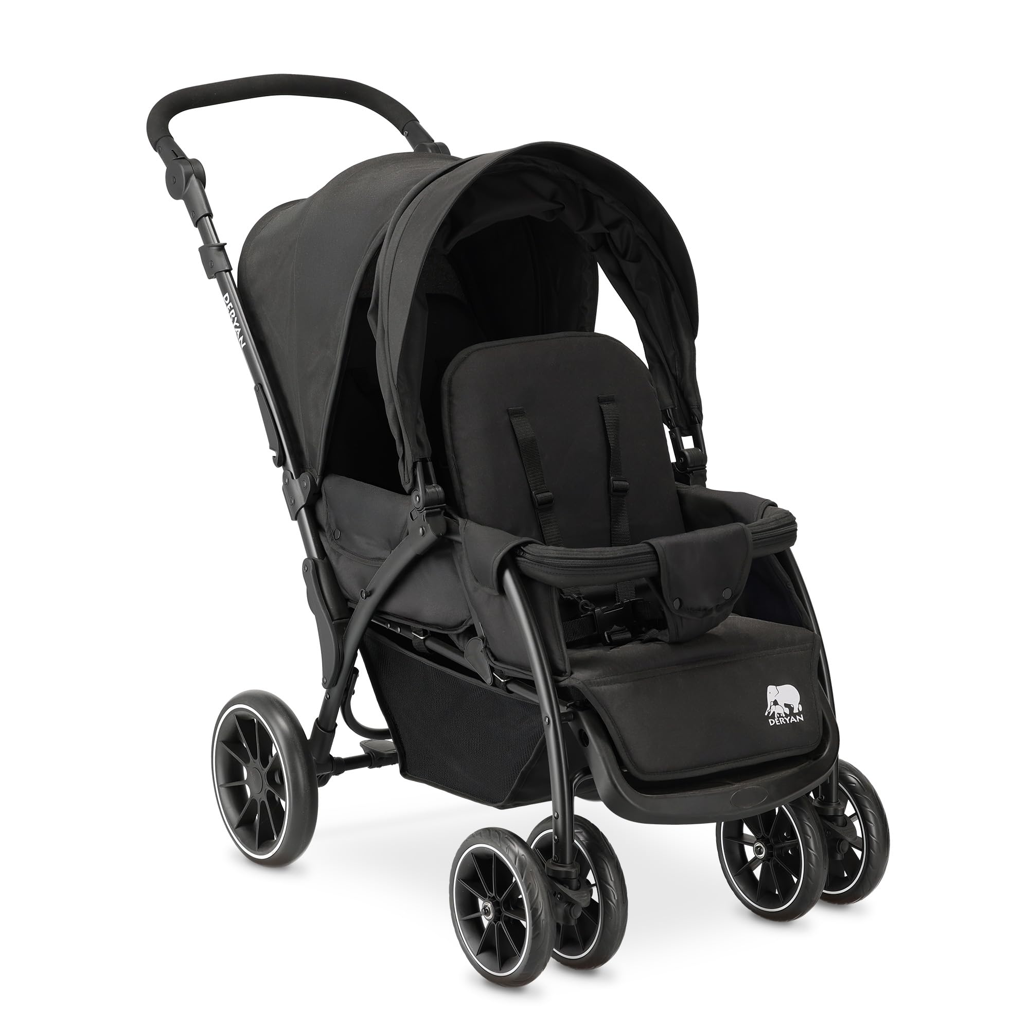 Deryan Elena Poussette Duo Tandem pour Enfants - Double Duett avec Harnais 5 points et Ajustable à 4 ans (Noir)