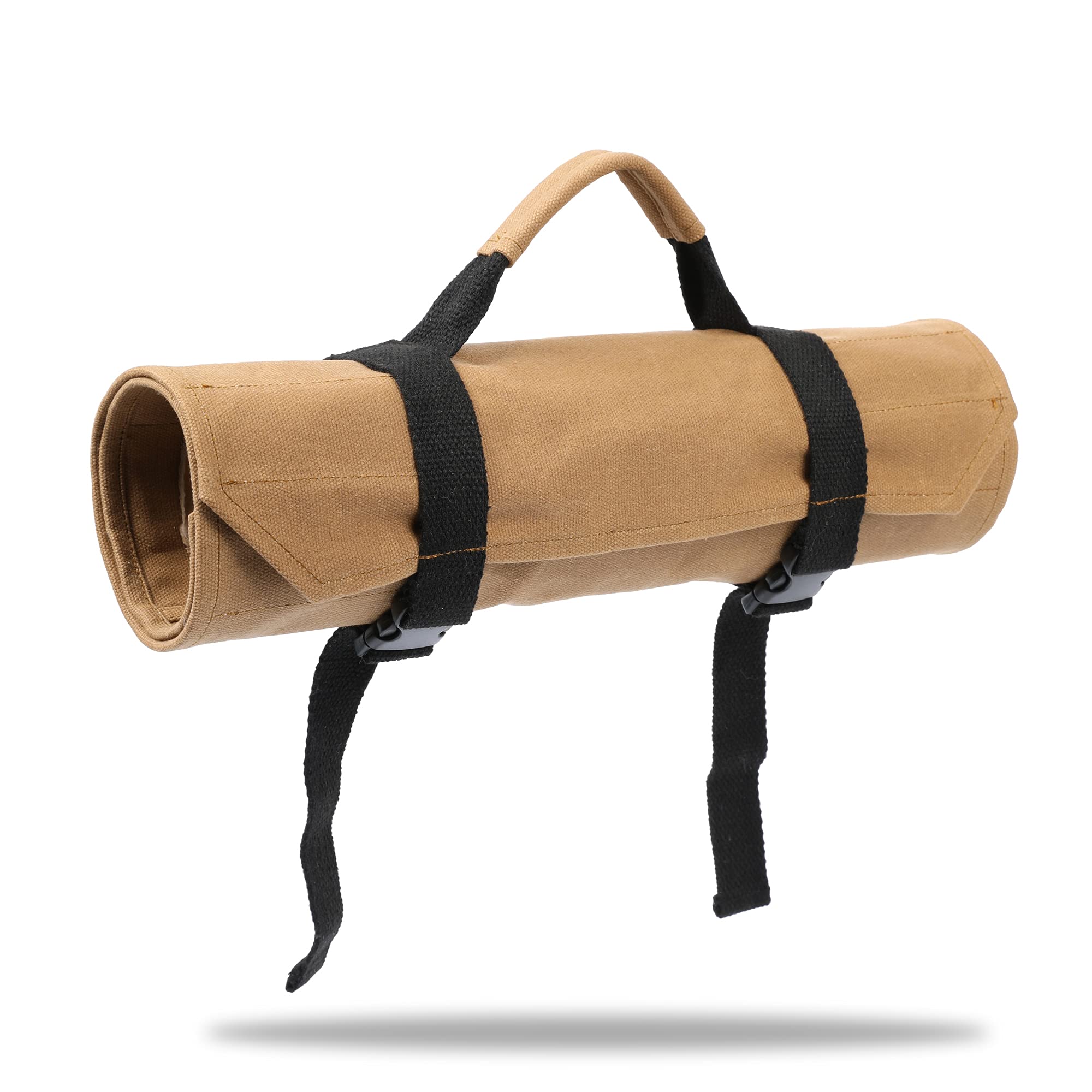 Rouleau à Outils, Toile Cirée Durable, Idéal pour mécanicien et maintenance, 18 poches et 1 poche zippée, Kaki, 65x36cm