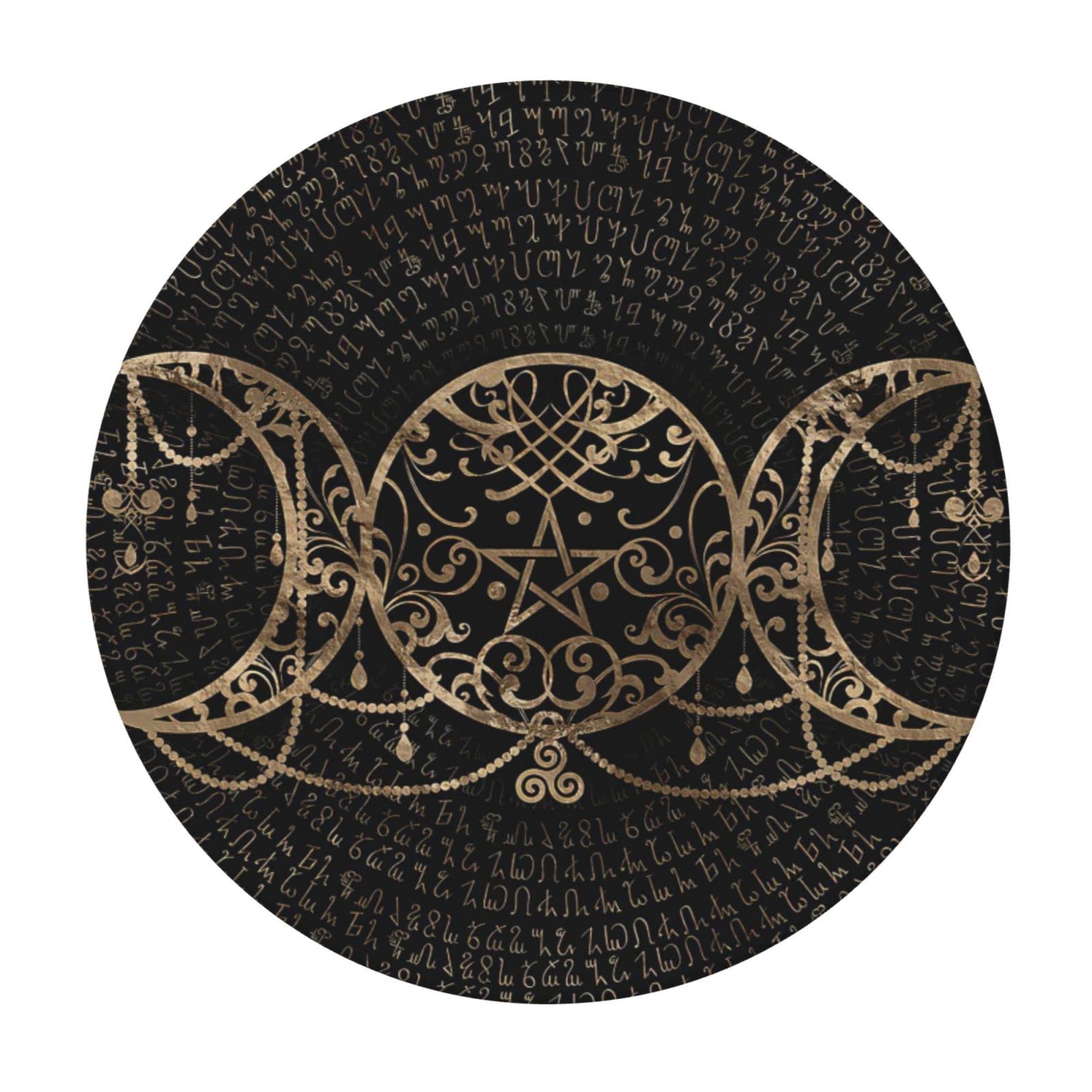Wiccan Triple Moon Wicca Goddess Witch Round Area Rug Non-Slip Floor Mats Polyester Throw Rugs Floor Carpet for Door Entryway Bedrooms Living Room Decor, 27.6"x27.6"