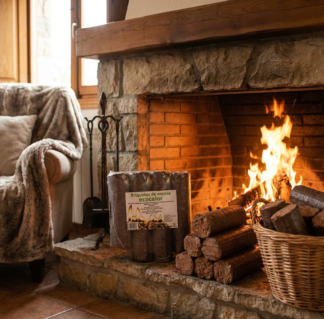 Suinga Ökologische Holzbriketts Encina 7 kg – Briketts für Kamin, natürlicher Brennstoff für Öfen und Kamine