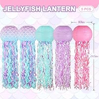 Vista 2 de Decoraciones de cumpleaños de sirena, linternas de papel de medusas rosadas lavanda azul, escamas de sirena colgantes en forma de linterna