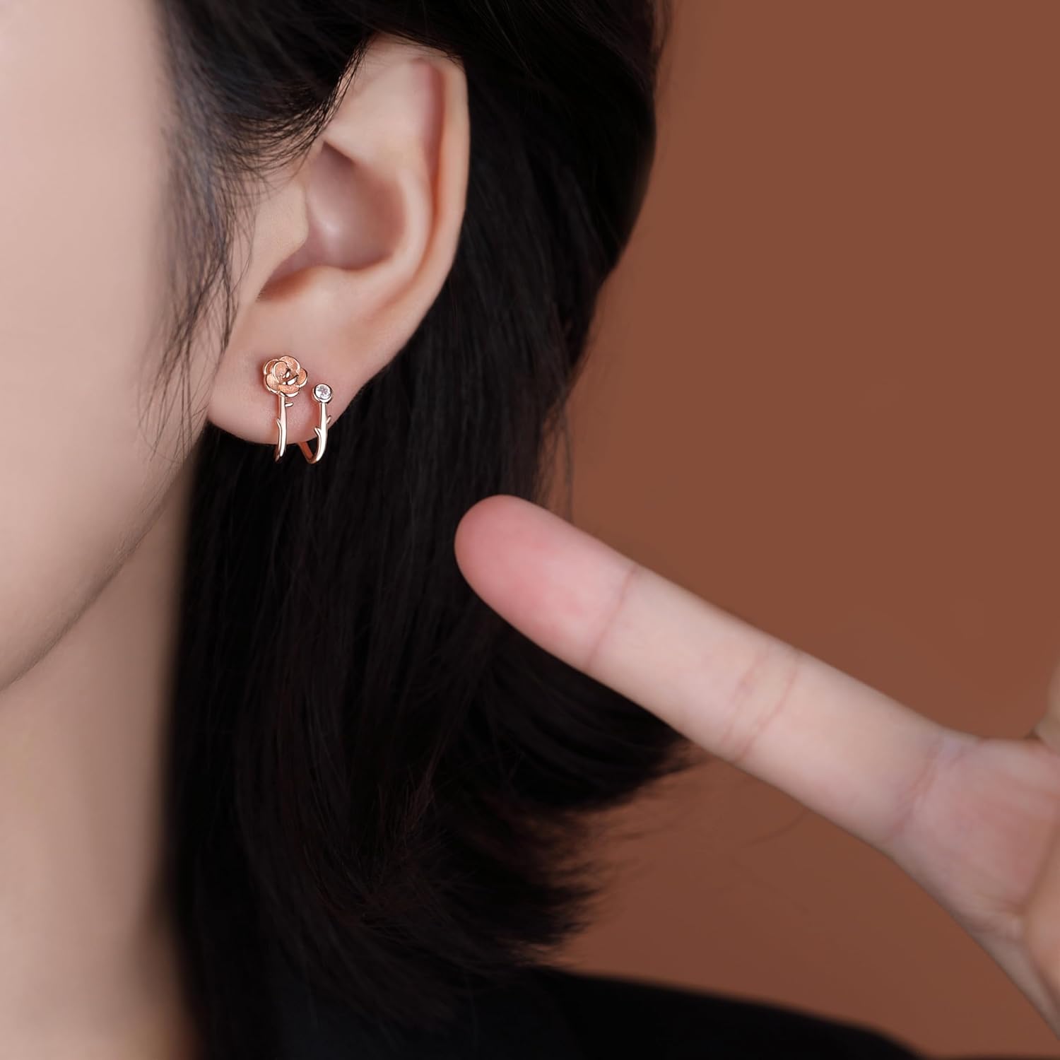 Reffeer Solid 925 Sterling Silver Flower Cuff Stud Earrings Wraps for Women Teen Girls Flower Half Hoop Earrings Huggie