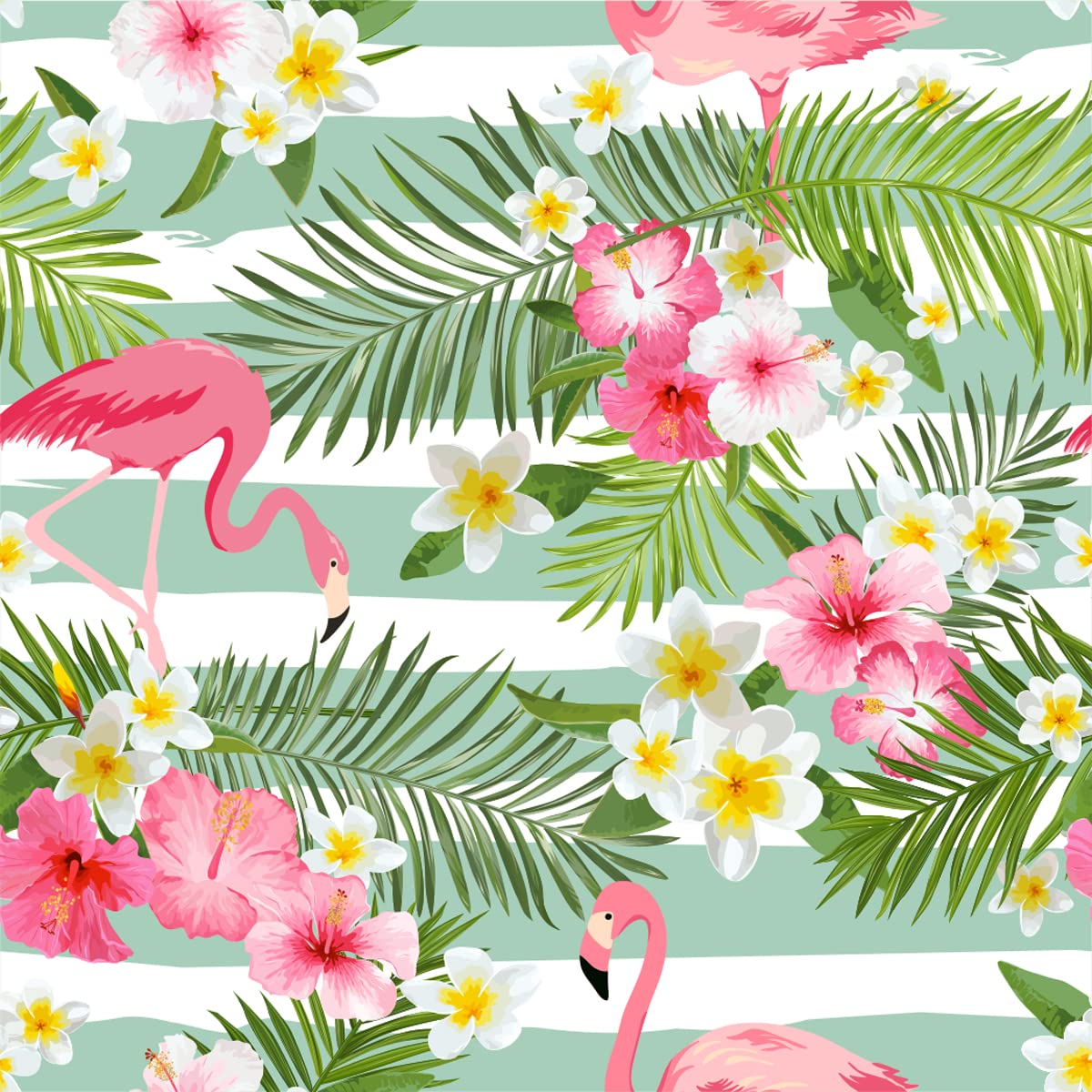 Flamingo Upholstery Fabric by The Yard,Tropical Hawaiian Floral Outdoor Fabric by The Yard,Summer Palm Leaves Striped Fabric for Upholstery and Home DIY Projects,10 Yards,(L920*W150cm) Green Pink
