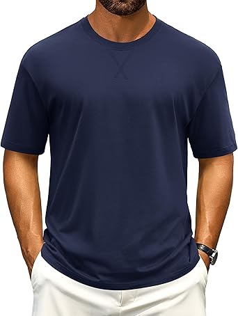 Cotrasen Men's T Shirts Cotton Drop Shoulder Short Sleeve Shirts for Men Casual Soft Comfort Loose Fit Mens Summer Tee Shirts