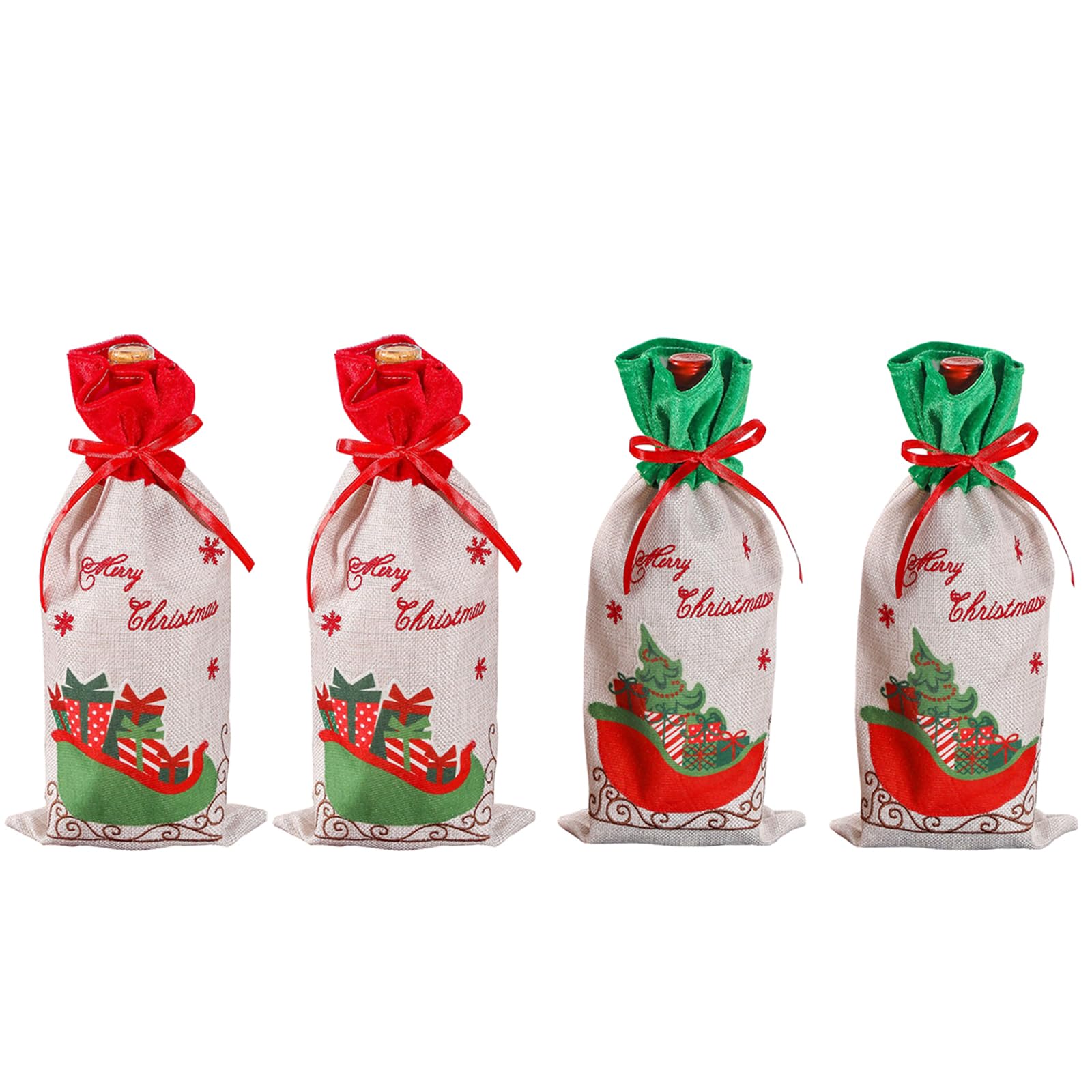Décor de table raffiné avec 4 couvre-bouteilles de vin de Noël élégants
