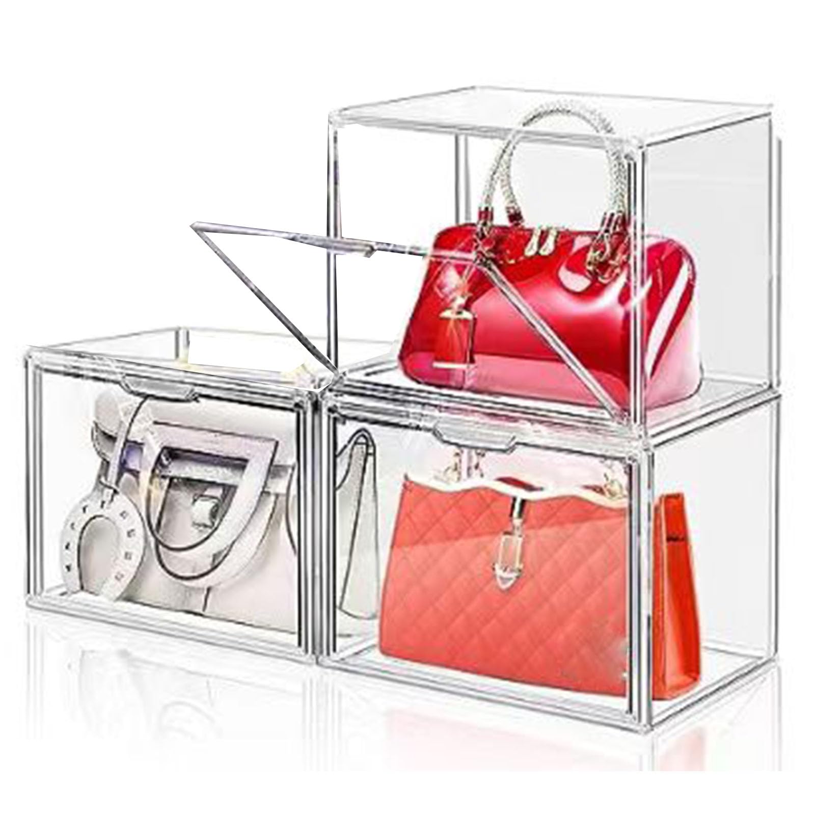 Scatola di plastica acrilica, Trasparente impilabile con porta magnetica, Per i giocattoli, Collezione, Cosmetici, Scarpe, Libri (3)