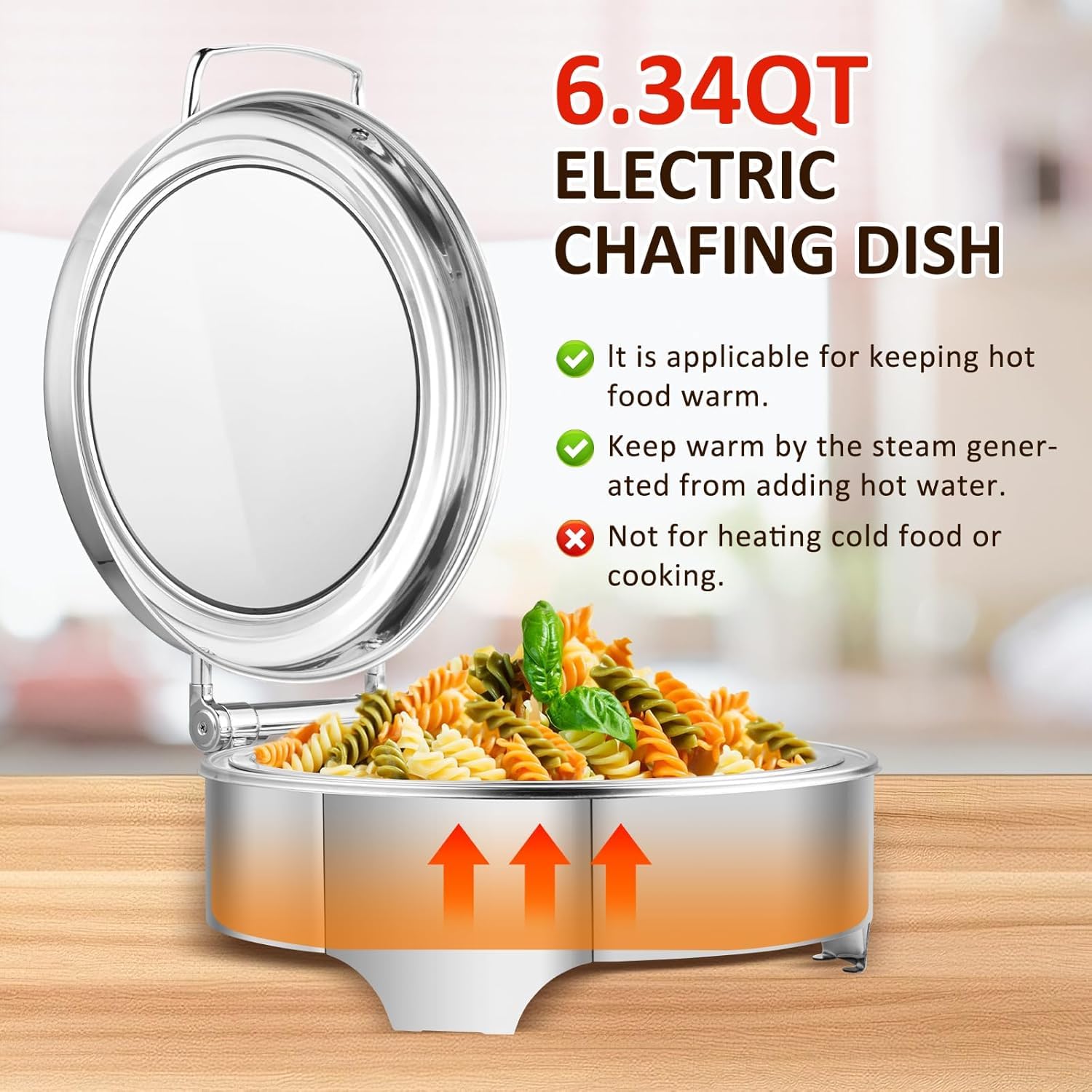 YUCHENGTECH Chauffe Plat Buffet Rond Électrique 6L Chauffe Plat Buffet INOX Chafing Dish Électrique Professionnel avec Température Réglable et Couvercle en Verre